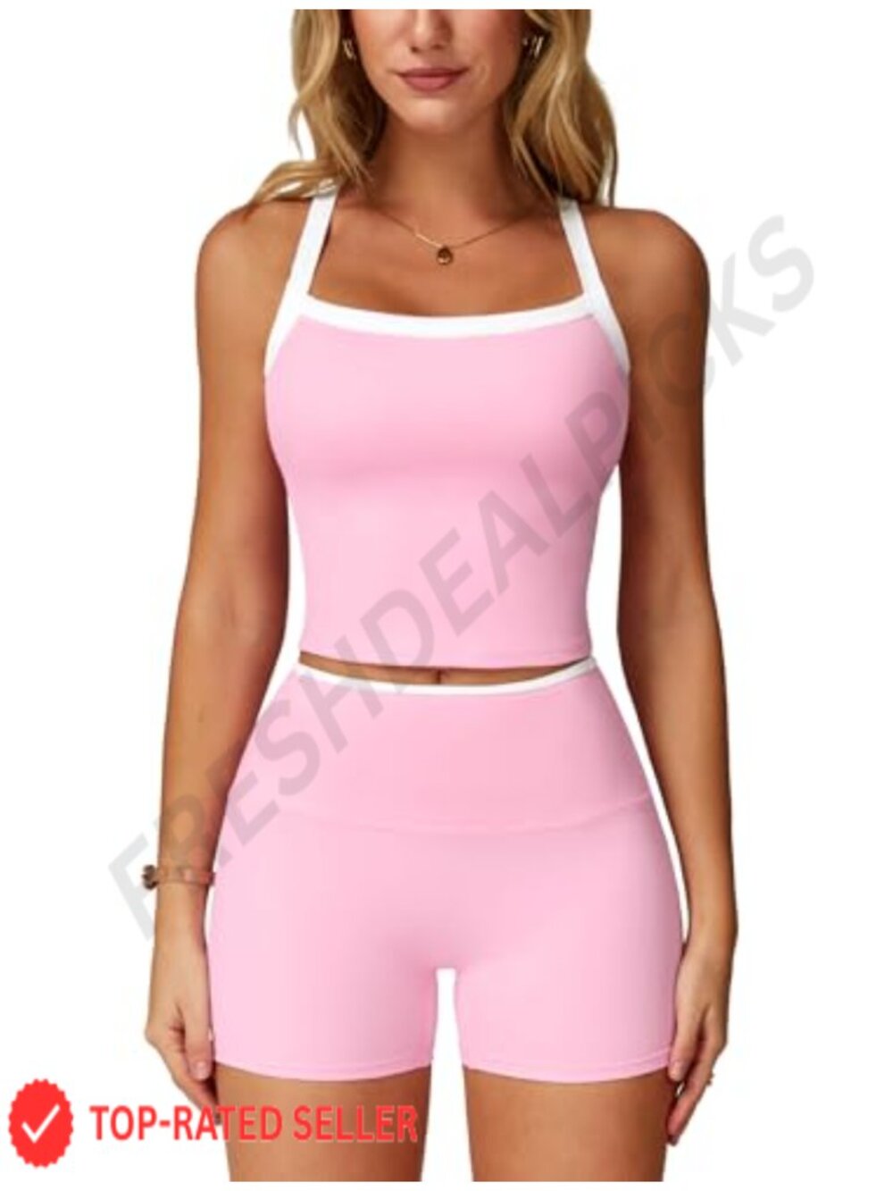 2 Piece Workout Set Cross Back Tank Top Biker Shorts Gym Yoga
